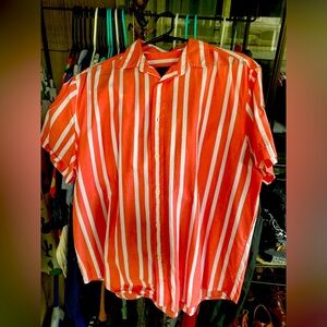 Men’s L coral and white striped button down
